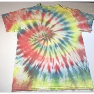Hanes Mens Medium Shirt Multi Color Tie Dye Rainbow Short Sleeve Tee Men Medium